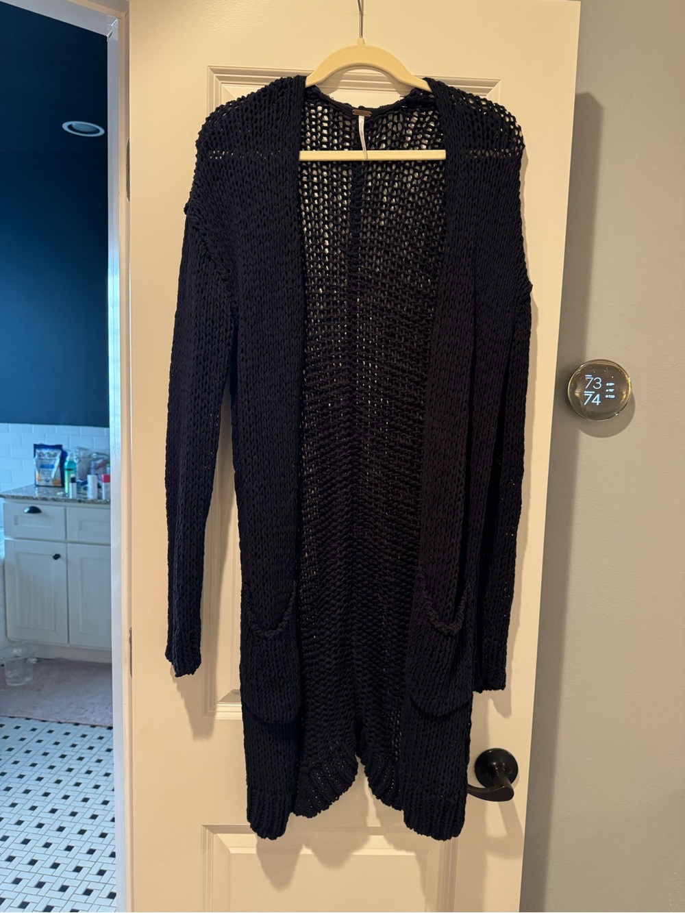 Free People Navy Open-Knit Cardigan
